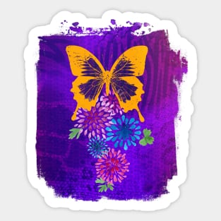 Psychedelic Butterfly and Dahlias Sticker